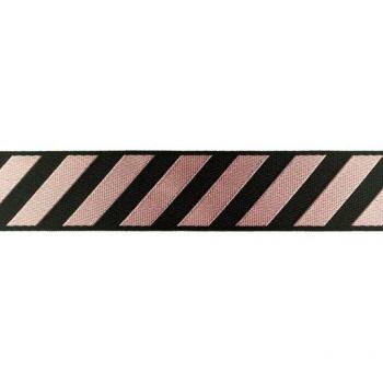 Gurtband 4 cm breit mit Streifen Schwarz/Hellrosa glänzend